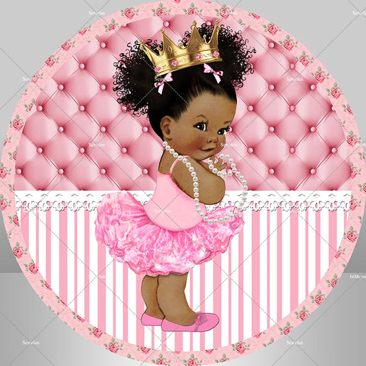 Pink Circle Curtain Afro Baby Girl Backdrop Birthday Party