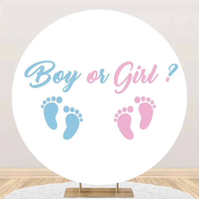 Newborn Gender Reveal Round Backdrop Decor Boy or Girl