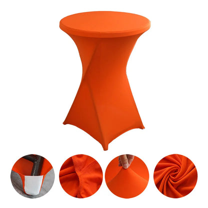 Cocktail Table Cover Solid Color Polyester Round Fitted Tablecloth