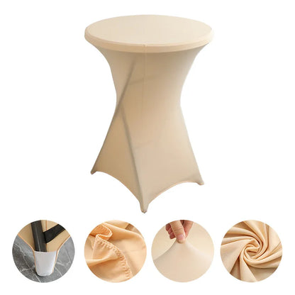 Cocktail Table Cover Solid Color Polyester Round Fitted Tablecloth