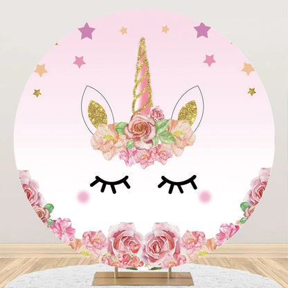 Unicorn Theme Round Backdrop Girl Rainbow Unicorn