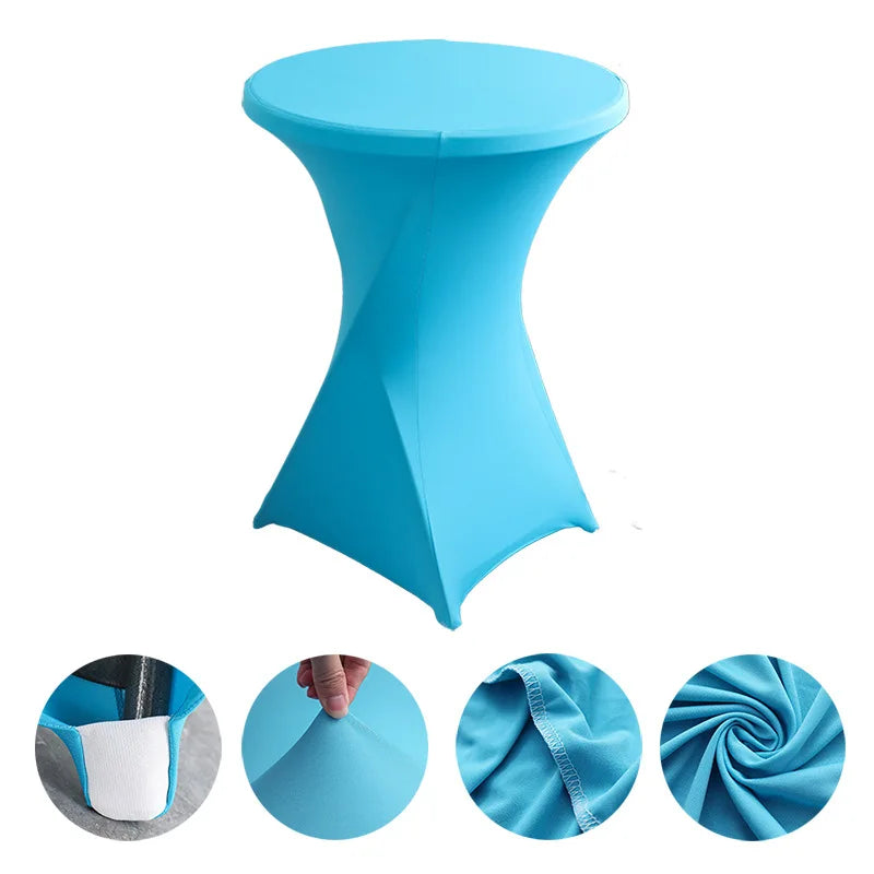 Cocktail Table Cover Solid Color Polyester Round Fitted Tablecloth