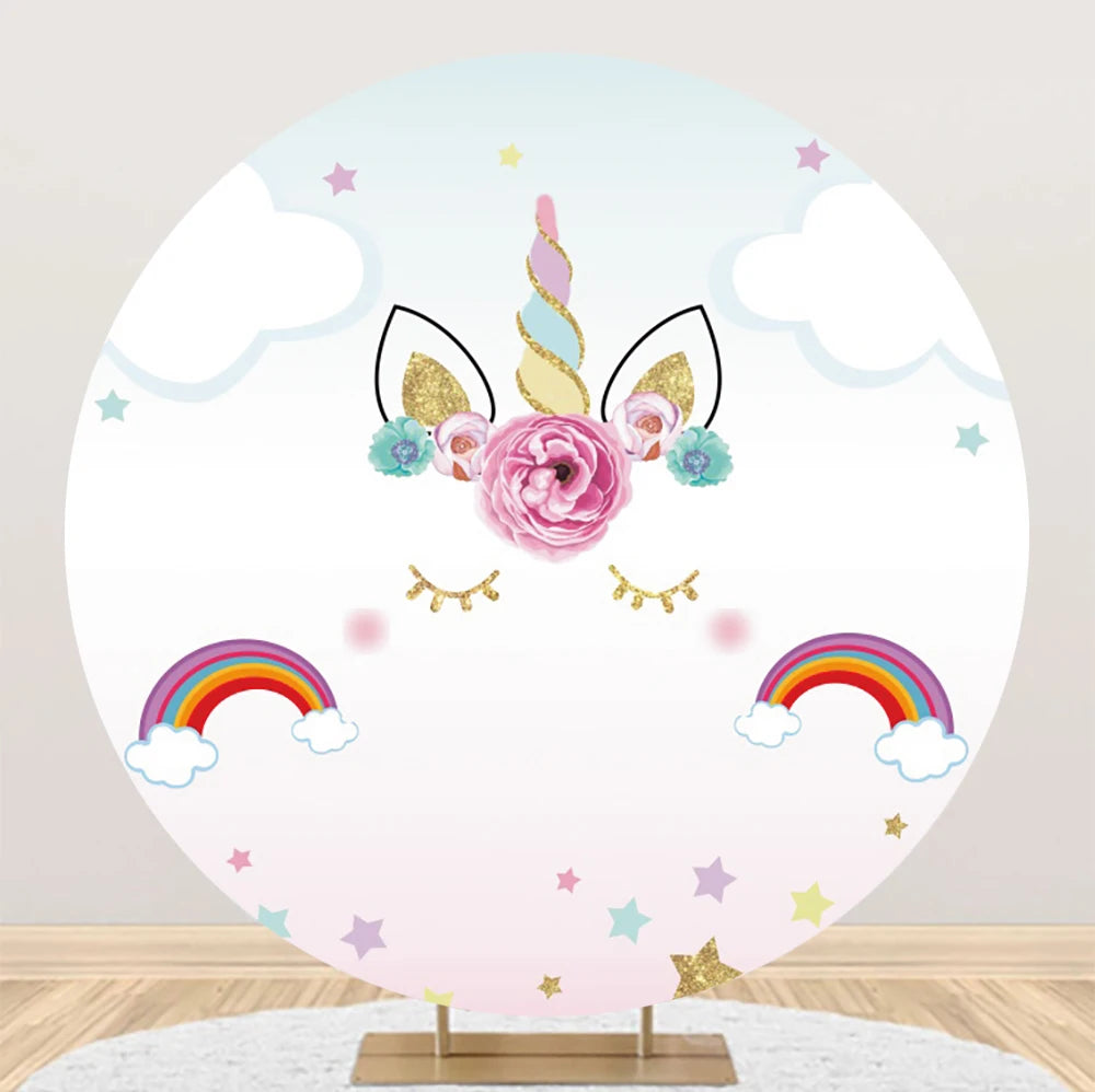 Unicorn Theme Round Backdrop Girl Rainbow Unicorn