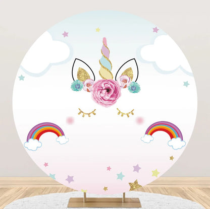 Unicorn Theme Round Backdrop Girl Rainbow Unicorn