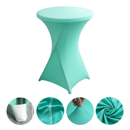 Cocktail Table Cover Solid Color Polyester Round Fitted Tablecloth