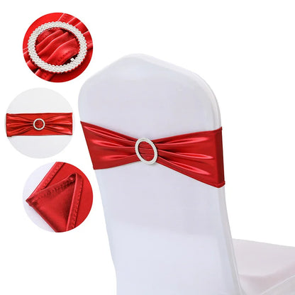 10/50/100Pcs Spandex Elastic Chair Sashes Band with Buckle