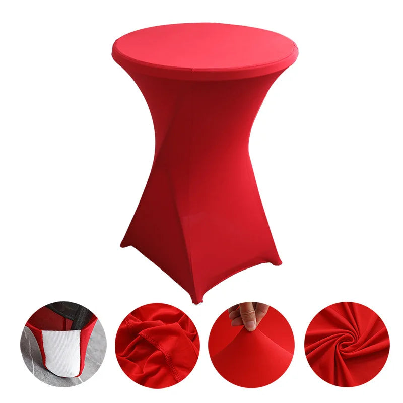 Cocktail Table Cover Solid Color Polyester Round Fitted Tablecloth