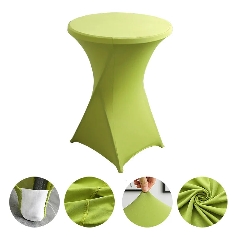 Cocktail Table Cover Solid Color Polyester Round Fitted Tablecloth