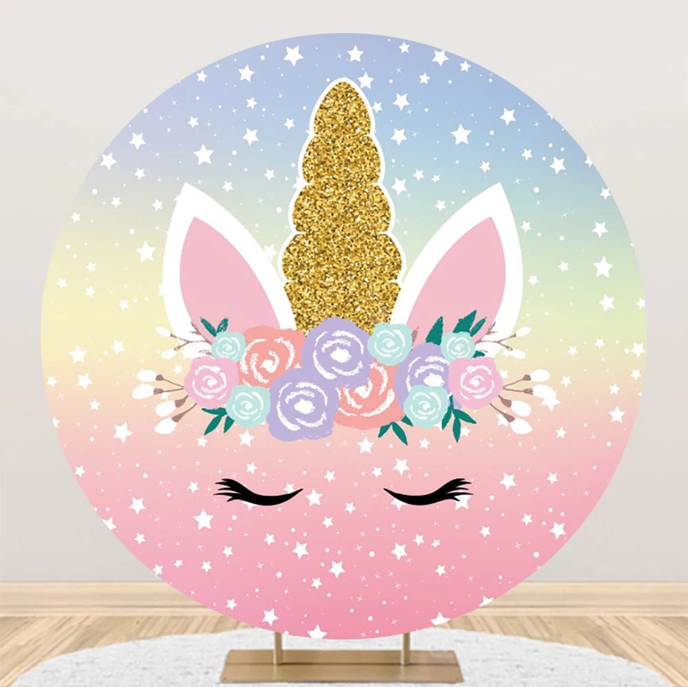 Unicorn Theme Round Backdrop Girl Rainbow Unicorn