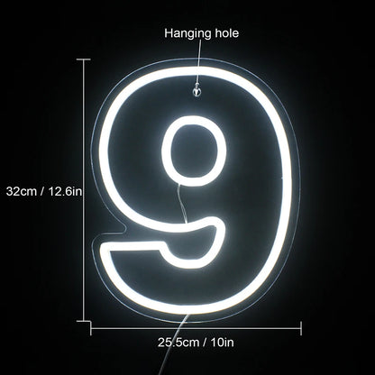 Neon LED Number Signs 0 To 9 USB Powered With Switch