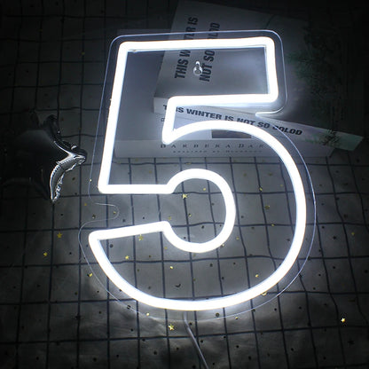 Neon LED Number Signs 0 To 9 USB Powered With Switch