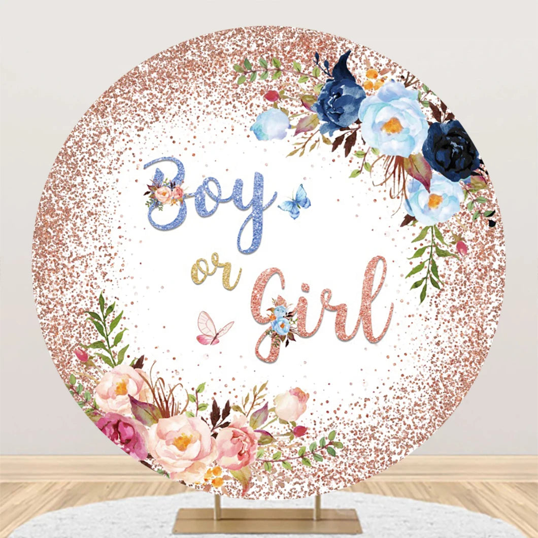 Newborn Gender Reveal Round Backdrop Decor Boy or Girl