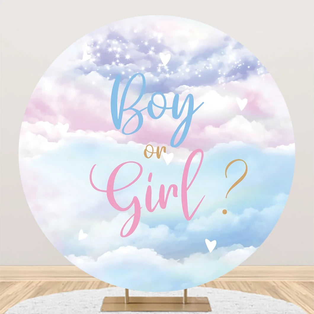 Newborn Gender Reveal Round Backdrop Decor Boy or Girl