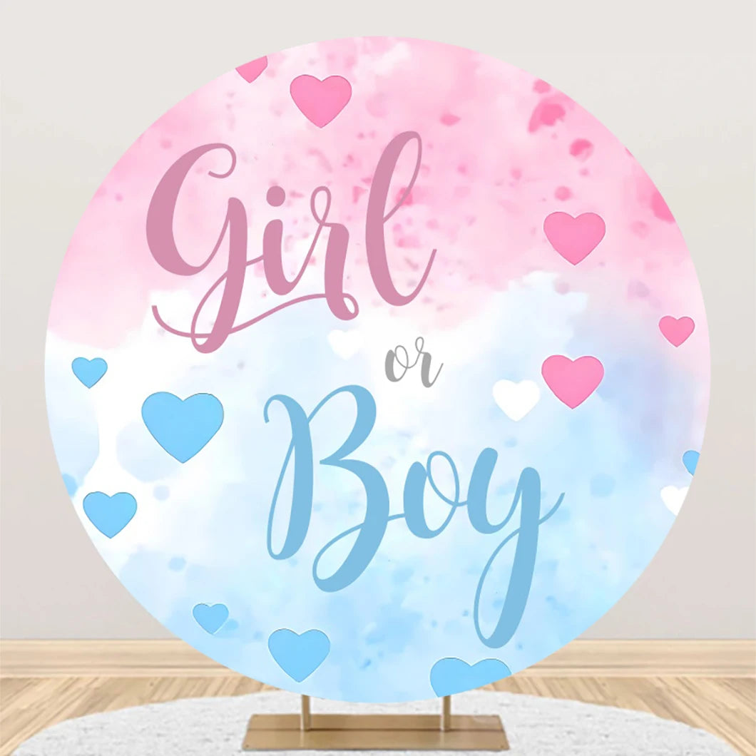 Newborn Gender Reveal Round Backdrop Decor Boy or Girl