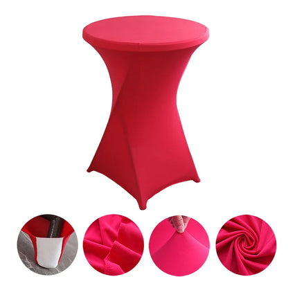 Cocktail Table Cover Solid Color Polyester Round Fitted Tablecloth