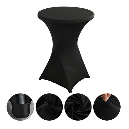 Cocktail Table Cover Solid Color Polyester Round Fitted Tablecloth