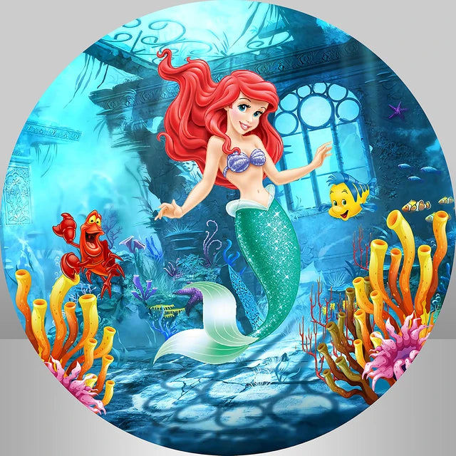 Little Mermaid Princess Ariel Round Backdrop Under The Sea Girls