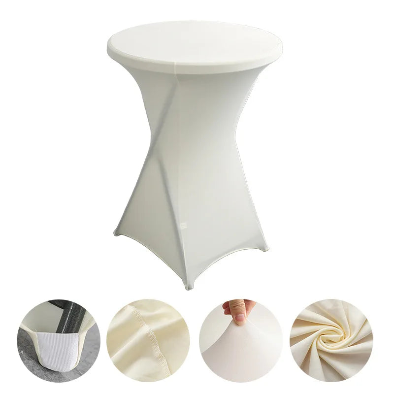 Cocktail Table Cover Solid Color Polyester Round Fitted Tablecloth