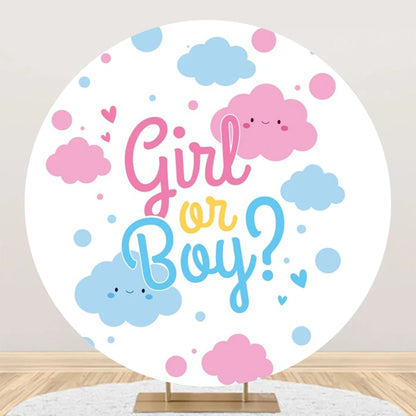 Newborn Gender Reveal Round Backdrop Decor Boy or Girl