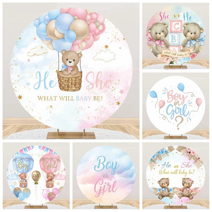 Newborn Gender Reveal Round Backdrop Decor Boy or Girl