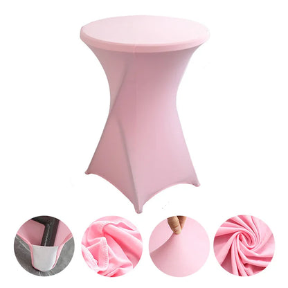 Cocktail Table Cover Solid Color Polyester Round Fitted Tablecloth