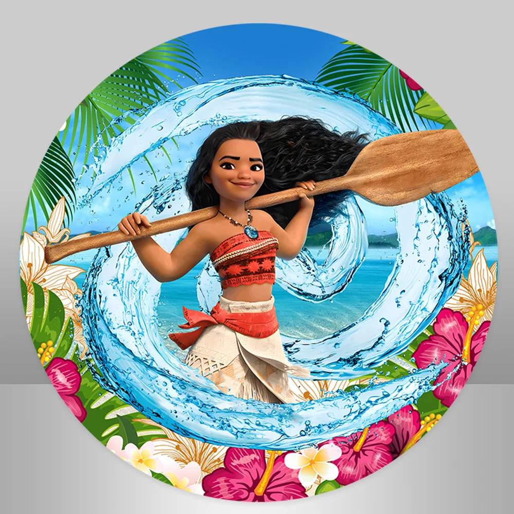 Round Moana Backdrop Baby Girls Birthday