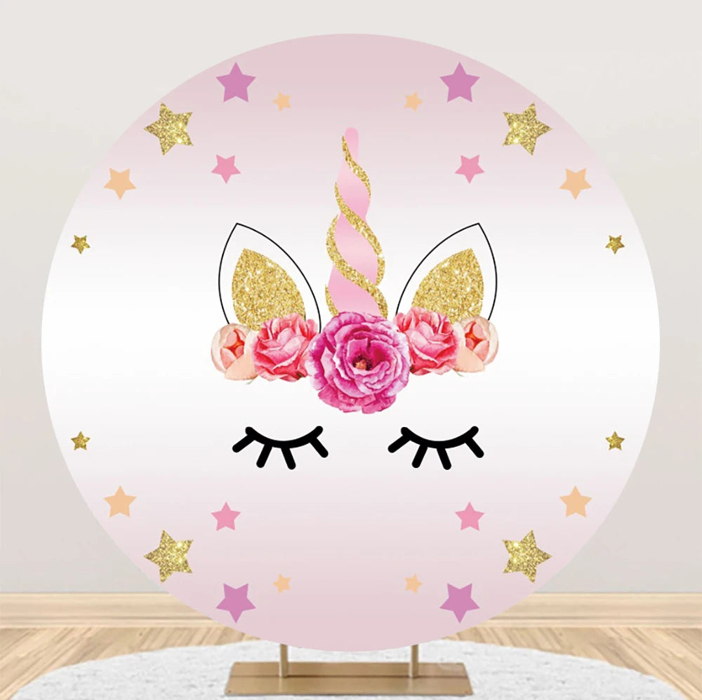 Unicorn Theme Round Backdrop Girl Rainbow Unicorn