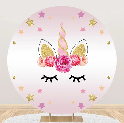 Unicorn Theme Round Backdrop Girl Rainbow Unicorn