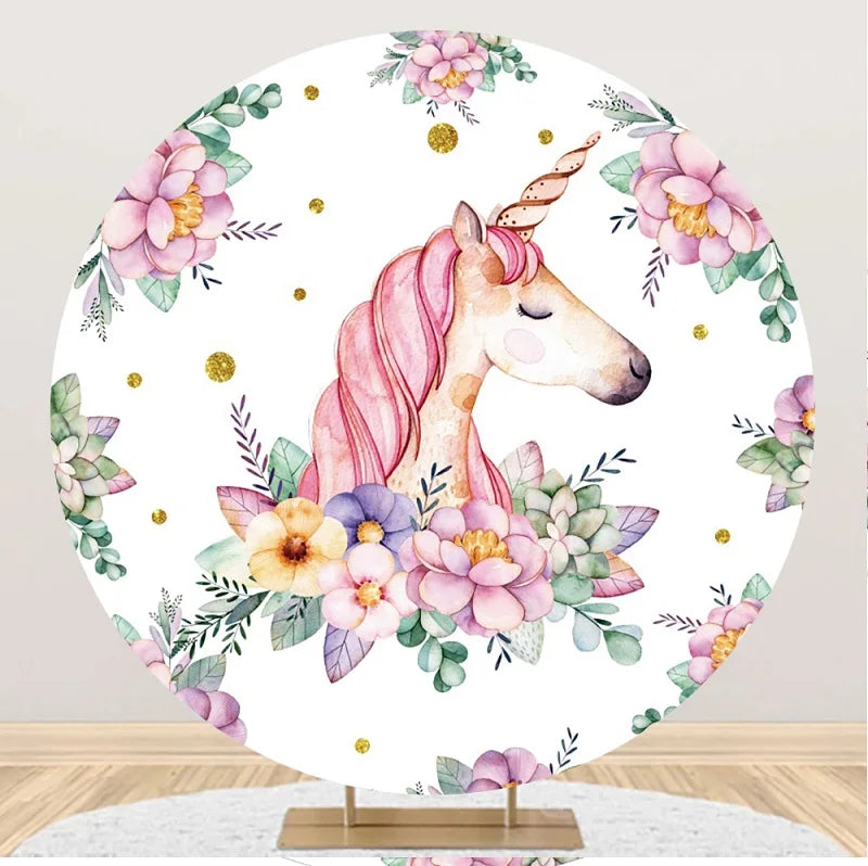 Unicorn Theme Round Backdrop Girl Rainbow Unicorn