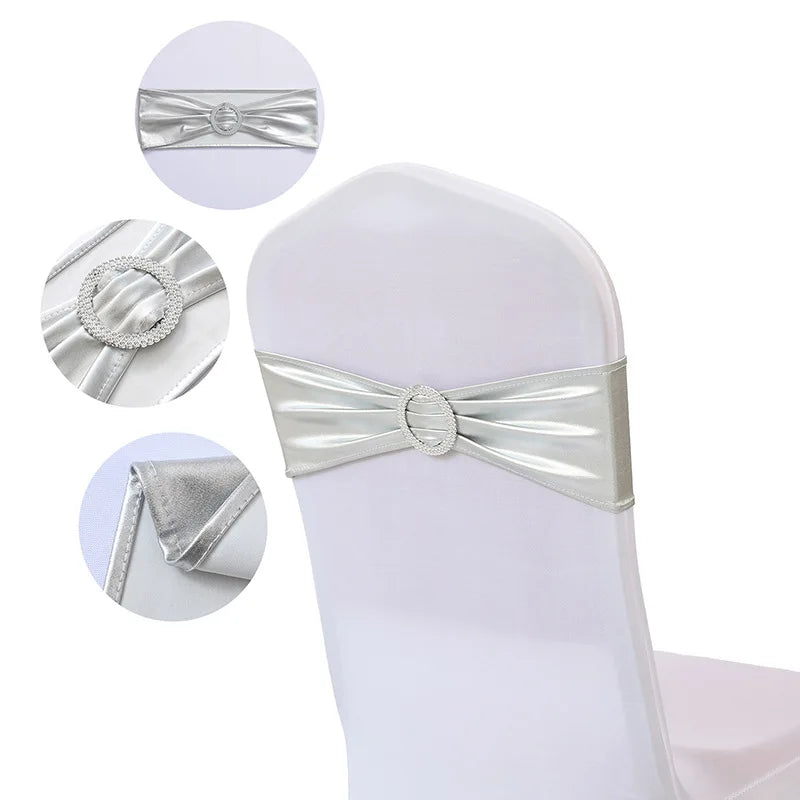 10/50/100Pcs Spandex Elastic Chair Sashes Band with Buckle