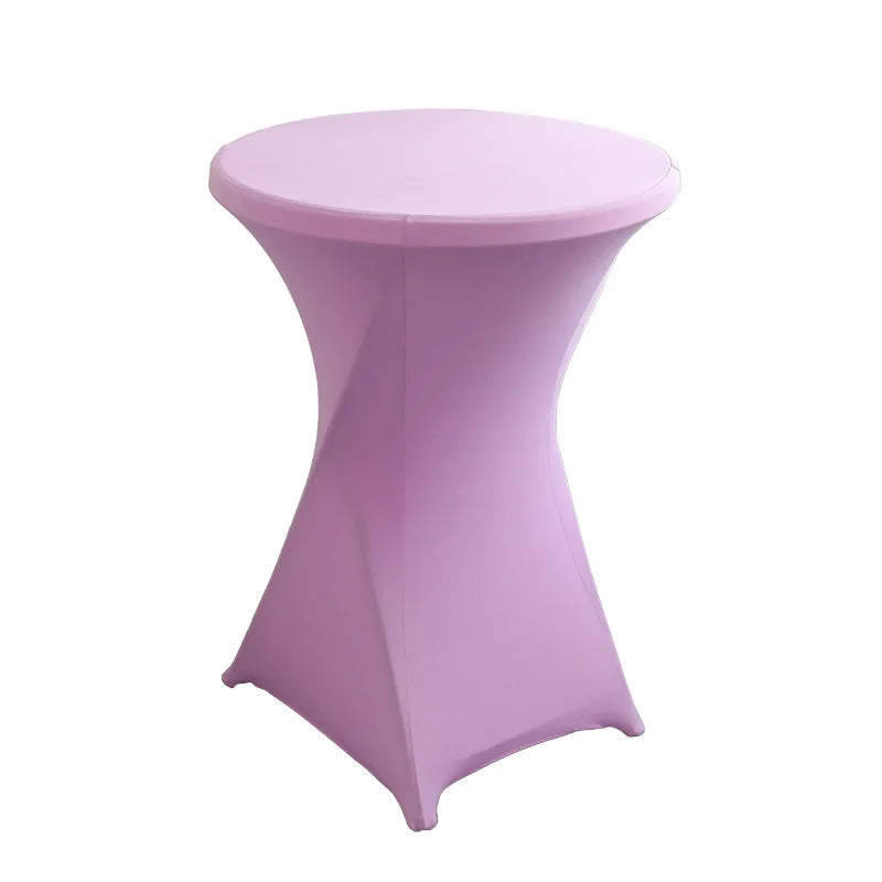 Cocktail Table Cover Solid Color Polyester Round Fitted Tablecloth