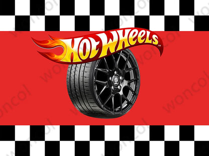 Hot Wheels Theme Circle Photo Backdrop Boy Birthday w/ Round Cylinder Cover