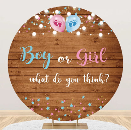 Newborn Gender Reveal Round Backdrop Decor Boy or Girl