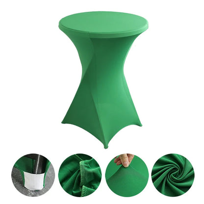 Cocktail Table Cover Solid Color Polyester Round Fitted Tablecloth