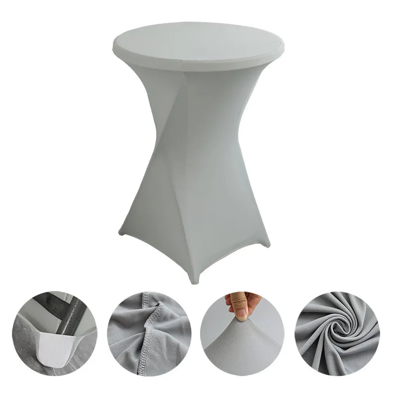 Cocktail Table Cover Solid Color Polyester Round Fitted Tablecloth