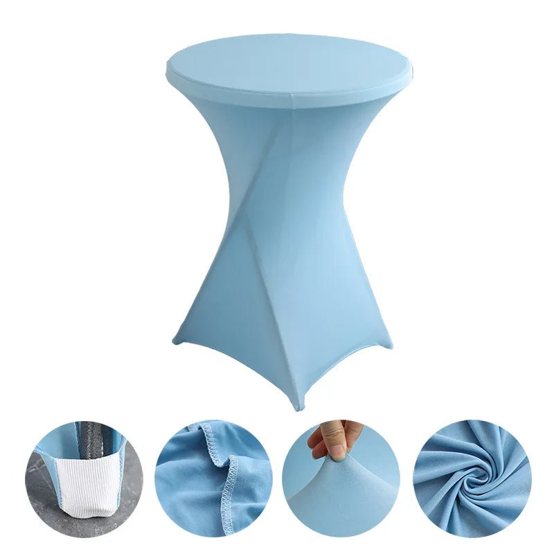 Cocktail Table Cover Solid Color Polyester Round Fitted Tablecloth