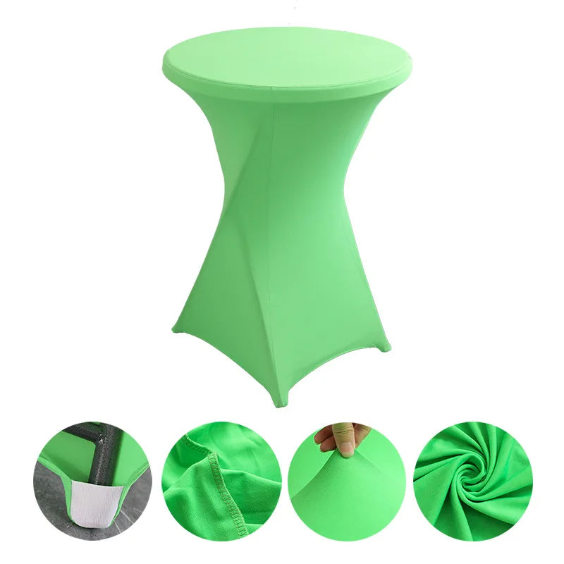 Cocktail Table Cover Solid Color Polyester Round Fitted Tablecloth